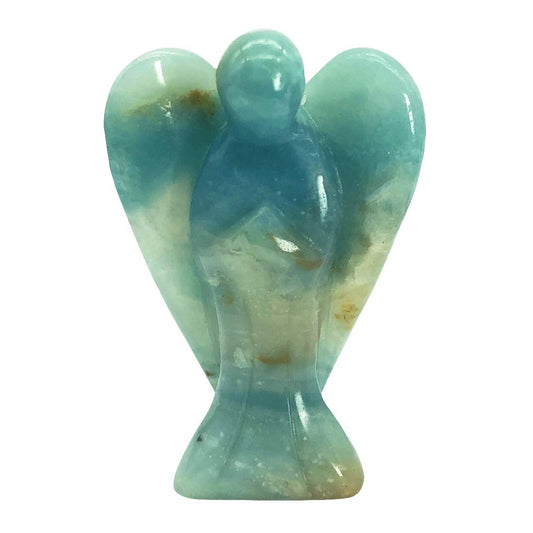 favoramulet 2 Inches Amazonite Crystal Pray Guardian Angel Statue, Carved Healing Peace Angel with Wing Figurine Pocket Stone