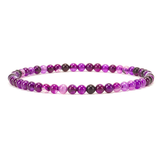 Cherry Tree Collection - Small, Medium, Large Sizes - Gemstone Beaded Bracelets For Women and Men - 4mm Round Beads (Lace Agate Purple, Medium)