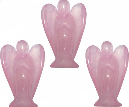 Mina Heal Pocket Guardian Angel Figurine, Hand-Carved Rose Quartz Crystal Statue, Palm-Size Angel Keepsake for Meditation, Comfort and Decorative Display (Set of 3)