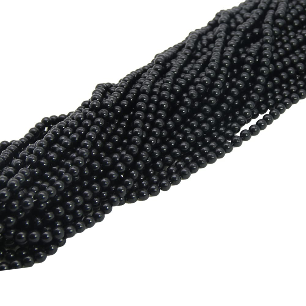 Pamir Tong 600PCS Black Glass Round Beads Bulk， Imitative Jade Beads, Lava Beads, Bracelet Loose Beads for Jewelry Making Earring, Necklaces, and DIY Crafts (8mm Black)