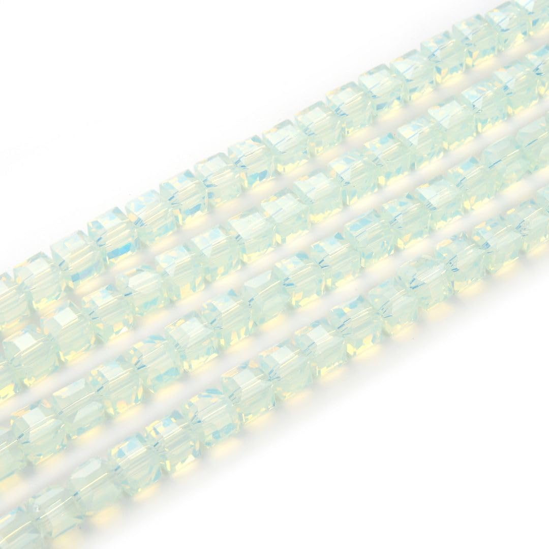 200pcs Czech Faceted Cube Crystal Glass Loose Beads Spacer Bulk 6mm (0.24 Inch) White Opal for DIY Jewelry Craft Making CCC634