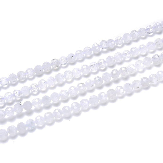 Adabele 15 Inch Natural Blue Flash Moonstone Healing Gemstone 3mm (0.12 Inch) Tiny Small Faceted Round Loose Beads Stone Spacer (110-120pcs) for Craft Jewelry Making GK3-7