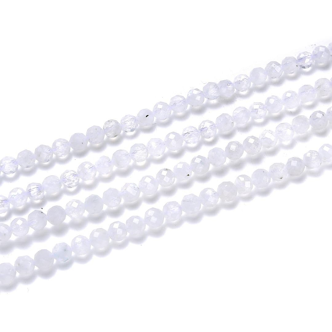 Adabele 15 Inch Natural Blue Flash Moonstone Healing Gemstone 4mm (0.16 Inch) Tiny Small Faceted Round Loose Beads Stone Spacer (75-85pcs) for Craft Jewelry Making GK4-7