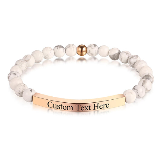 INBLUE Personalized Beaded Bracelets for Women with Engraved Name Natural Stone Stretch Inspirational Bracelet Personalized Jewelry Gift for Mom Wife Friends - Style 06