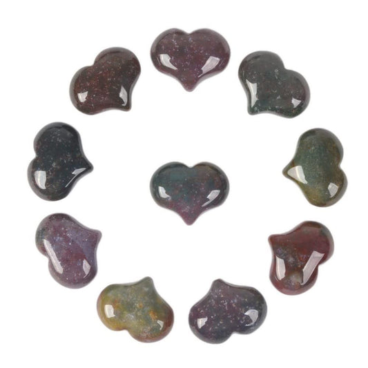 Natural Multi-Color Indian Agate Gemstone Healing Crystal 1 inch Mini Puffy Heart Pocket Stone Iron Gift Box (Pack of 10)