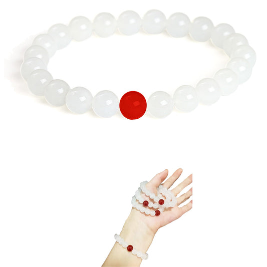 Cryhand White red Jade Bracelets For Men Protection Healing Crystal Bracelet For Women Spiritual Charms Stretchy 8mm Beaded Lucky Handmade Anxiety Braceletss