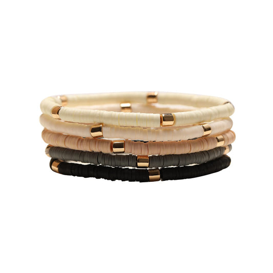GOOJIDS Surfer Heishi Clay Bead Bracelets for Women Bohemian Stackable Gold Plated Beaded Stretch Bracelets Elastic Layering Friendship Bracelets Set Boho Jewelry