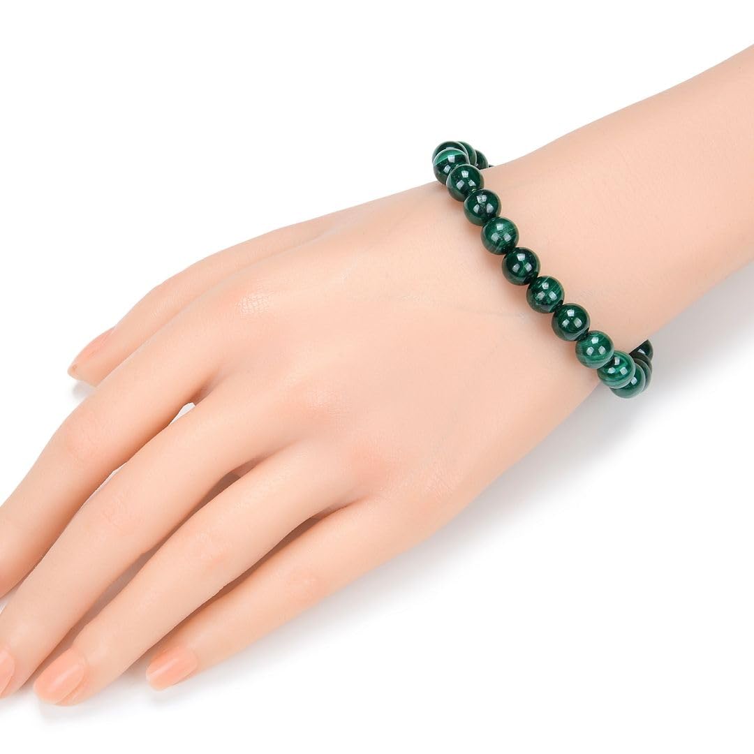 Adabele Real Natural Green Malachite Bracelet Gemstone Beaded Bracelet 8.5 inch Stretch Chakra Healing Crystal Stone Jewelry Women Mom Gift GB8-D11