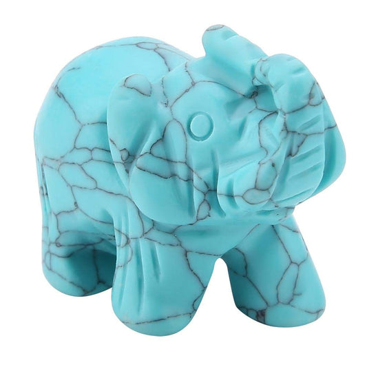 Walfront 1.5inch Elephant Decor, Stone Carved Elephant Sculpture Elephant Crystal Figurine Home Decoration Furnishing Article(Turquoise)