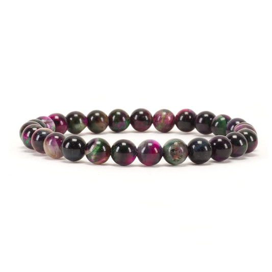 Cherry Tree Collection - Small, Medium, Large Sizes - Gemstone Beaded Bracelets For Women and Men - 6mm Round Beads (Rainbow Tiger's Eye - Medium)