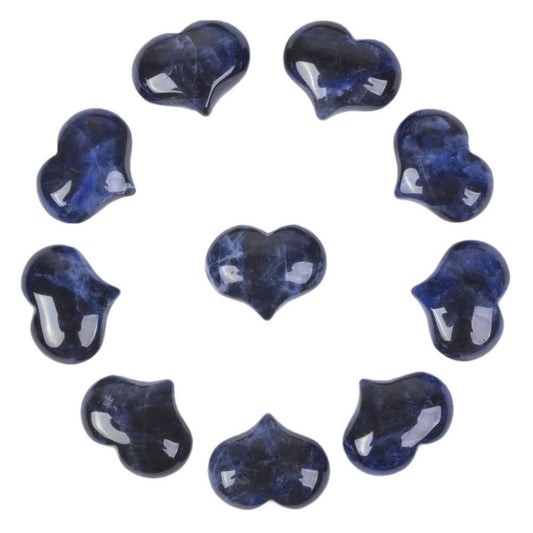 Natural Sodalite Gemstone Healing Crystal 1 inch Mini Puffy Heart Pocket Stone Iron Gift Box (Pack of 10)