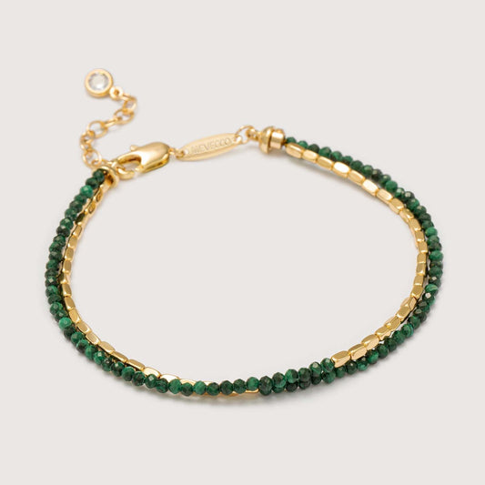 MEVECCO Bead Bracelet for Women 18K Gold Plated Layered Hematite Malachite Stone Mixed Bracelets Handmade Gold Custom Beaded Charm Chain Bracelet Stack Jewelry Gifts