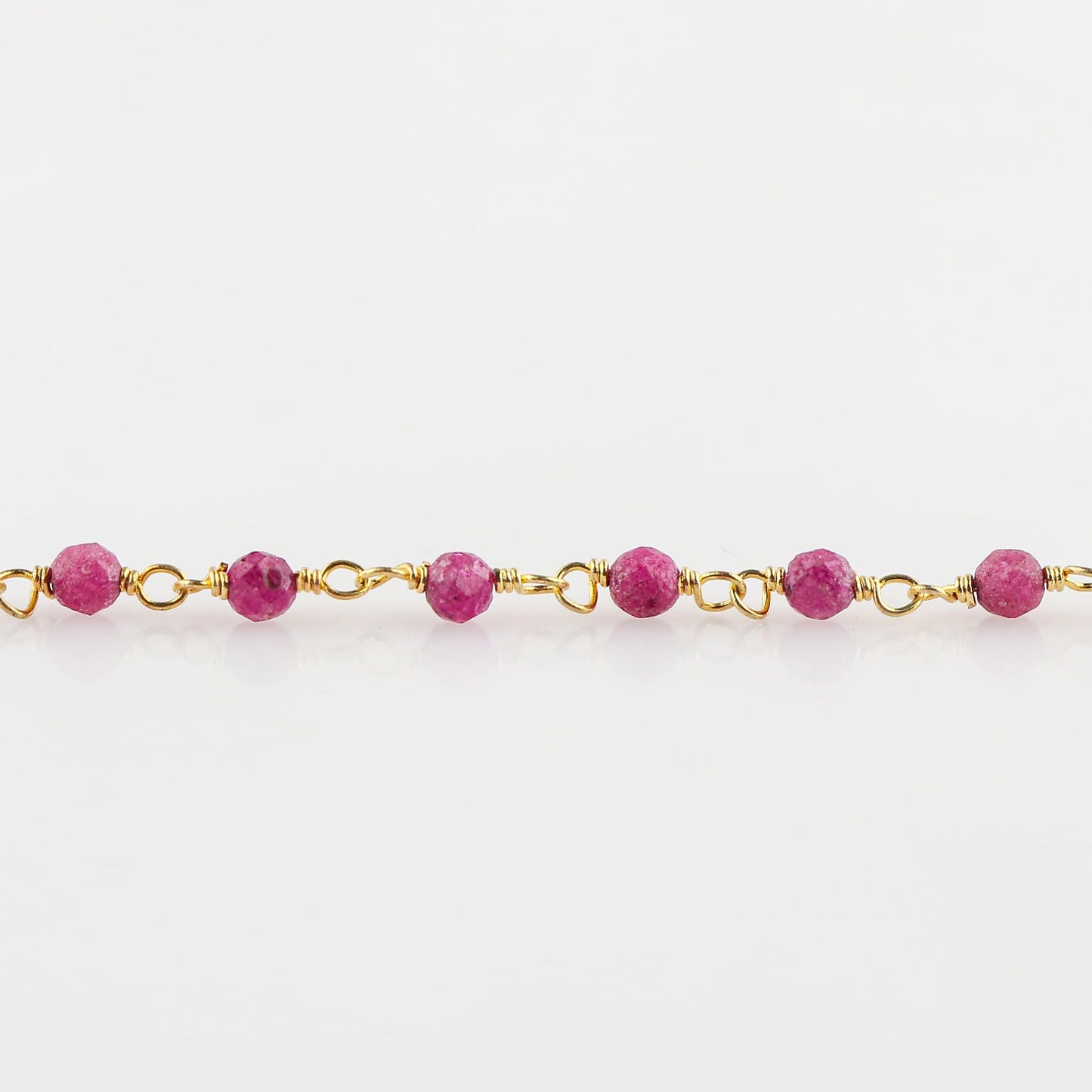 CRYSTALINES Natural Ruby Gemstone Beads Bracelet Handmade Hypoallergenic Gold Plated Jewelry for Women Microfaceted Crystals Beaded Rosary Chain July Birthstone Cluster Bracelet, 7+1inch