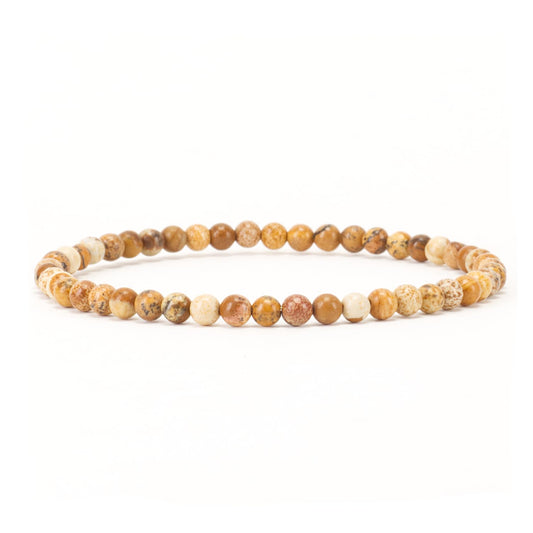Cherry Tree Collection - Small, Medium, Large Sizes - Gemstone Beaded Bracelets For Women and Men - 4mm Round Beads (Picture Jasper, Medium)