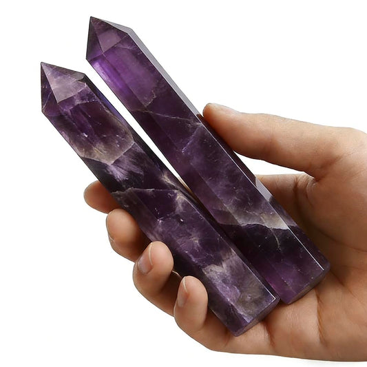Natural Amethyst Crystal Point - 5.8-6.2 inch Amethyst Wand with Iridescent Rainbow Flash Stone for Energy Protection, Spiritual Awakening & Decoration - (Amethyst /5.8-6.2 inch 2pcs)