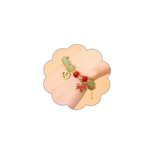 XIAOMOJEW Jade Beaded Bracelets for Women Fall Maple Pendant Bangle Bracelets Chinese Style Bangle Lucky Boho Jewelry (G Maple B)