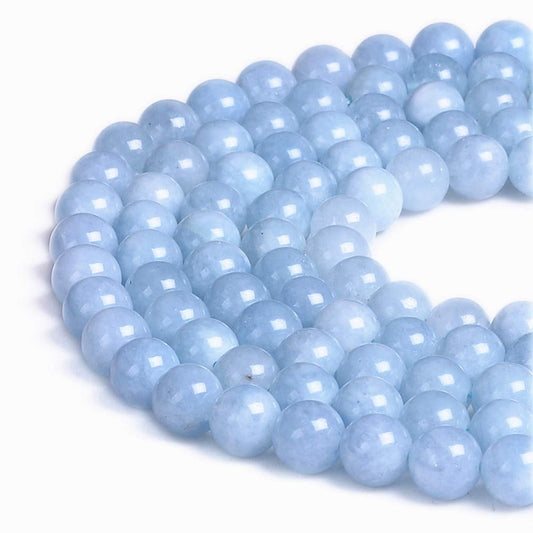 PLTbeads Natural Gemstone Loose Beads Smooth Round Approxi 15 inch DIY Bracelet Necklace for Jewelry Making (8mm, Light Blue Dyed Jade)