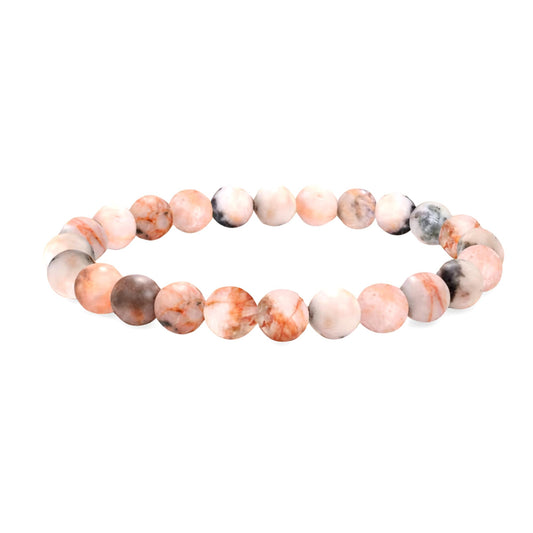 Elm City Direct 8mm Natural Stone Beaded Bracelet – Unisex Crystal Stretch Bracelets for Men & Women, Chakra & Healing Jewelry, Gift-Ready Beaded Bracelets (Pink Zebra Jasper, 8mm)