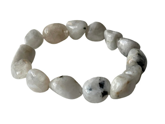 GAF TREASURES Rainbow Moonstone Crystal Nugget Bracelet, Genuine Rainbow Moonstone Tumbled Gemstone Bracelet, Healing Crystal Bracelet, Gift for Men & Women (1)