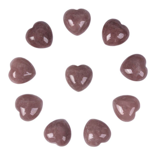 Natural Strawberry Quartz Gemstone Healing Crystal 0.8" Mini Puffy Heart Pocket Stone Iron Gift Box (Pack of 10)