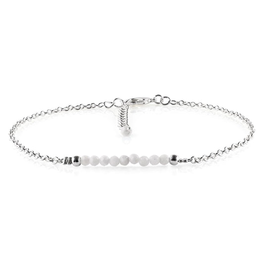YANARA White Opal Ankle Bracelets for Women Natural October Birthstone Beaded Jewelry, Dainty Gemstones Anklets 9"+1.25" inch Silver Plated Adjustable Chain, Chakra Healing Crystals