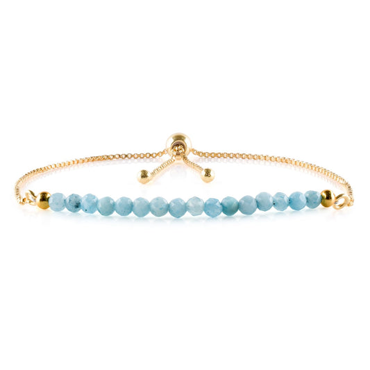 InfinityGemsArt Larimar Bracelets For Women, Natural Birthstone Jewelry Blue Beads Beaded Stone Bolo Slider Crystals Gemstones Jewelry, 14K Gold Plated Adjustable Chain, Valentines Day Gifts For Her