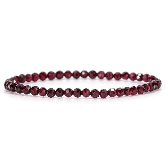 Angelstones Natural Red Garnet Gemstone Stretch Bracelet, 4mm Faceted Round Beads, Crystal Healing for Women