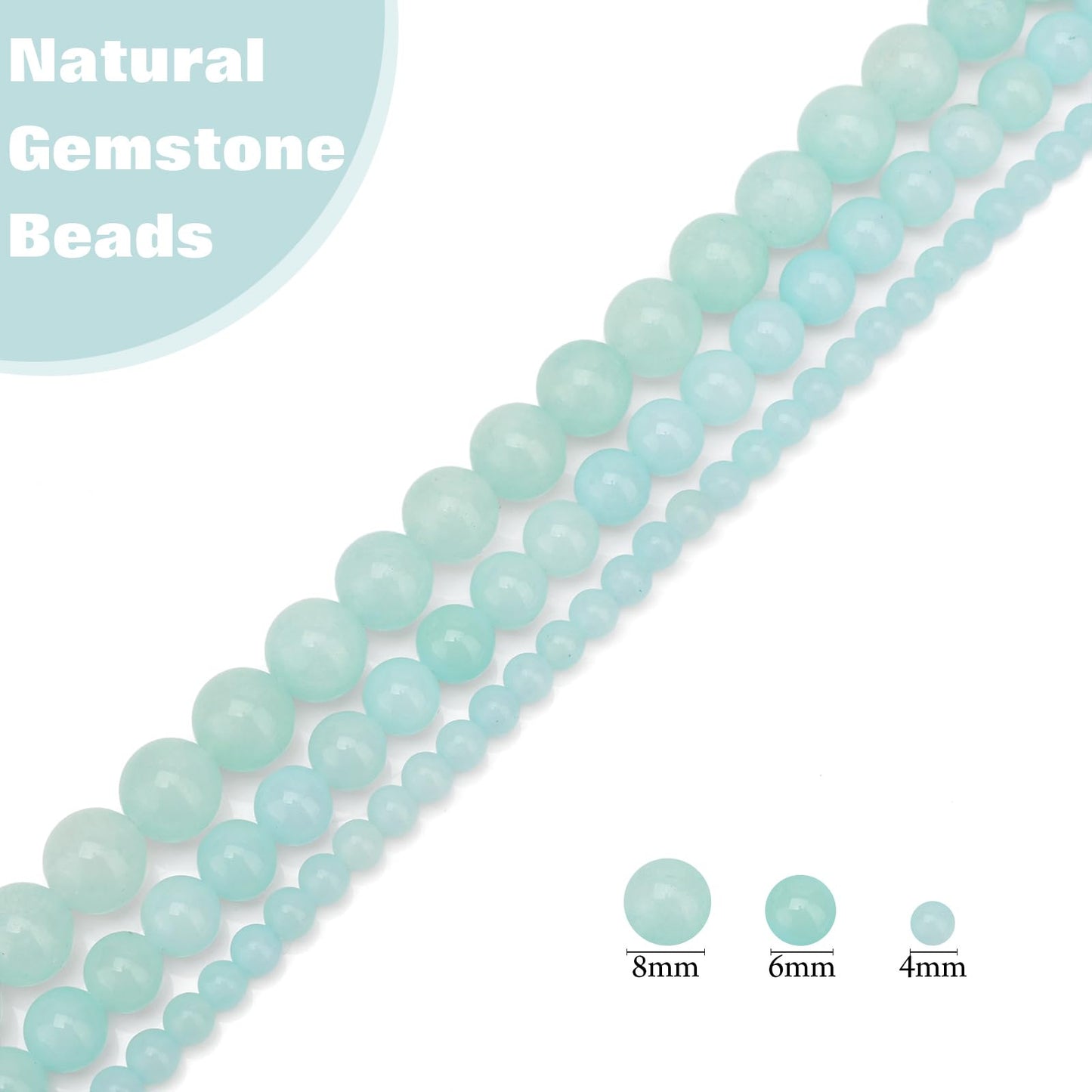 Vinswet 90pcs 4mm Aquamarine Natural Stone Beads Round Genuine Real Stone Beading Loose Gemstones DIY Smooth Bead for Bracelet Necklace Earrings Jewelry Making
