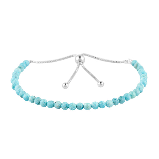 CRYSTALIS 4mm+ Natural Larimar Pectolite Beads Slider Bolo Bracelet, Beaded Crystals, Chakra Healing Stones, Delightful Womens Gemstone Jewelry, 925 Sterling Silver 10 inch