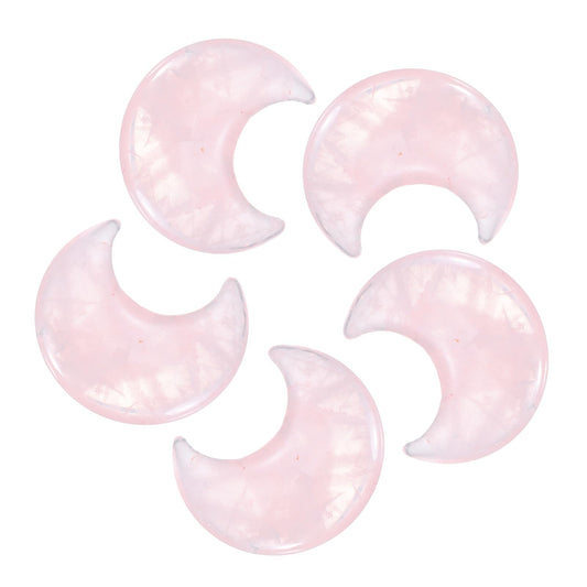 MECCANIXITY 5 Pcs Moon Crystal Worry Stone, 1.2 Inch Length Natural Rose Quartz Moon Gemstone Bulk, Carved Pocket Stones for Meditation Balancing Pendant Decor