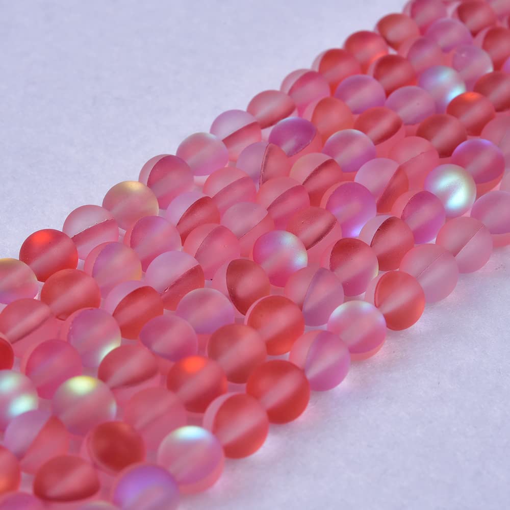 Asingeloo 60PCS 6mm Natural Red Mystic Aura Quartz Gemstone Frosted Matte Titanium Round Loose Spacer Beads 15 inch Full Strand Crystal Healing Power Quartz