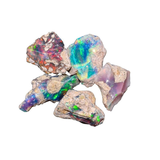 Natural 50 Cts Raw Ethiopian Opal Rough Gemstones Lot Multi Fire Welo Opal Stones for Tumbling & Jewelry Making Supplies Healing Crystals Gems Rocks Loose Gemstones