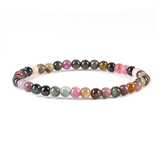 Cherry Tree Collection - Small, Medium, Large Sizes - Gemstone Beaded Bracelets For Women and Men - 4mm Round Beads (Tourmaline, Medium)
