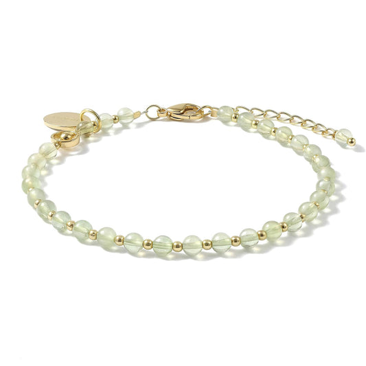 Morchic 3mm Green Prehnite Natural Gemstone Beaded Bracelet for Women, Dainty Tiny Charm Jewelry, Adjustable 7.1-8.6", Ideal Birthday Holiday Gift