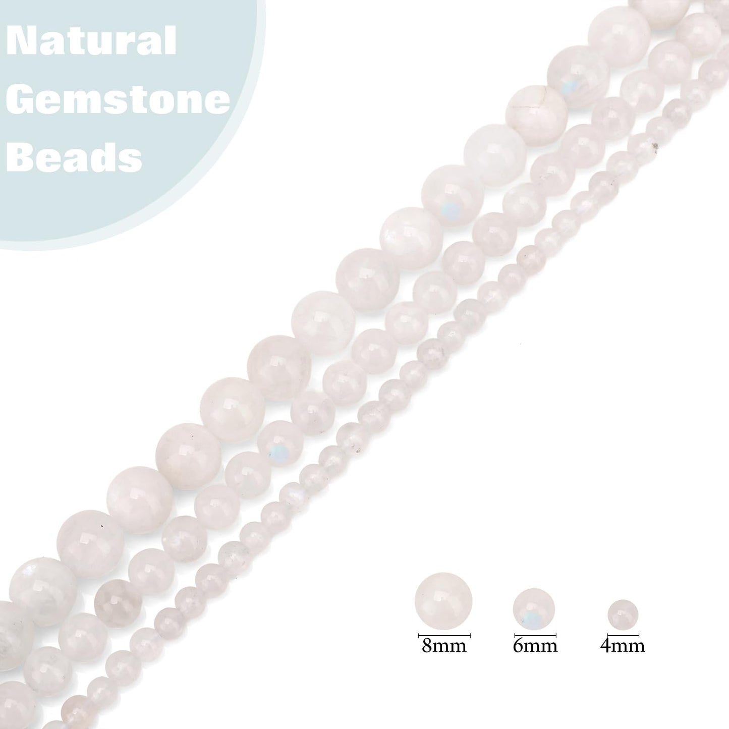 Vinswet 45pcs 8mm Moonstone Natural Stone Beads Round Genuine Real Stone Beading Loose Gemstones DIY Smooth Bead for Bracelet Necklace Earrings Jewelry Making
