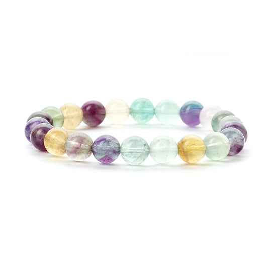 Cherry Tree Collection Rainbow Fluorite Beaded Bracelet – Genuine 8mm Gemstone Stretch Bracelet for Men & Women – Handmade Crystal Bracelet - (Rainbow Fluorite - S)