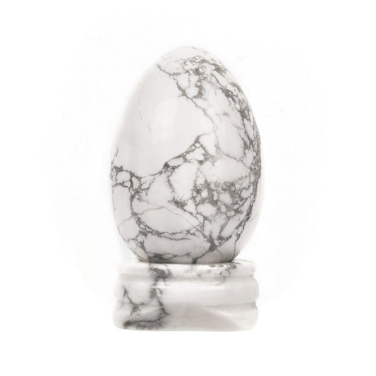 Justinstones Natural White Howlite Gemstone Egg Crystal Healing Chakra Meditation Home Office Decor Stone with Stone Stand
