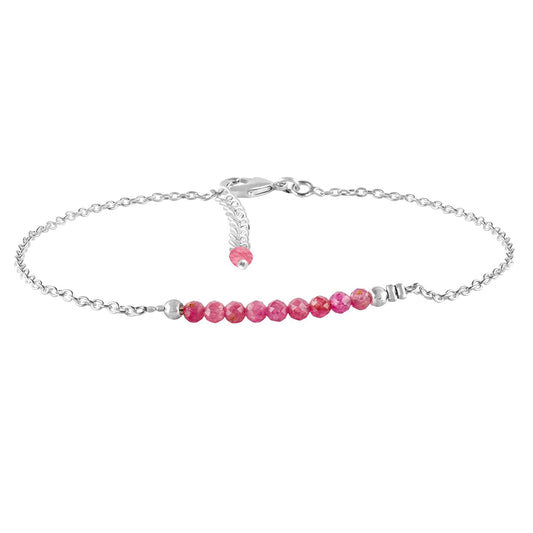 YANARA Pink Tourmaline Ankle Bracelet for Women Jewelry, Natural Birthstone, Gemstone Beads, Handmade Dainty Anklet 9"+1.25" inch, 3mm Rounds, Chakra Energy Crystals, Silver Plated Chain