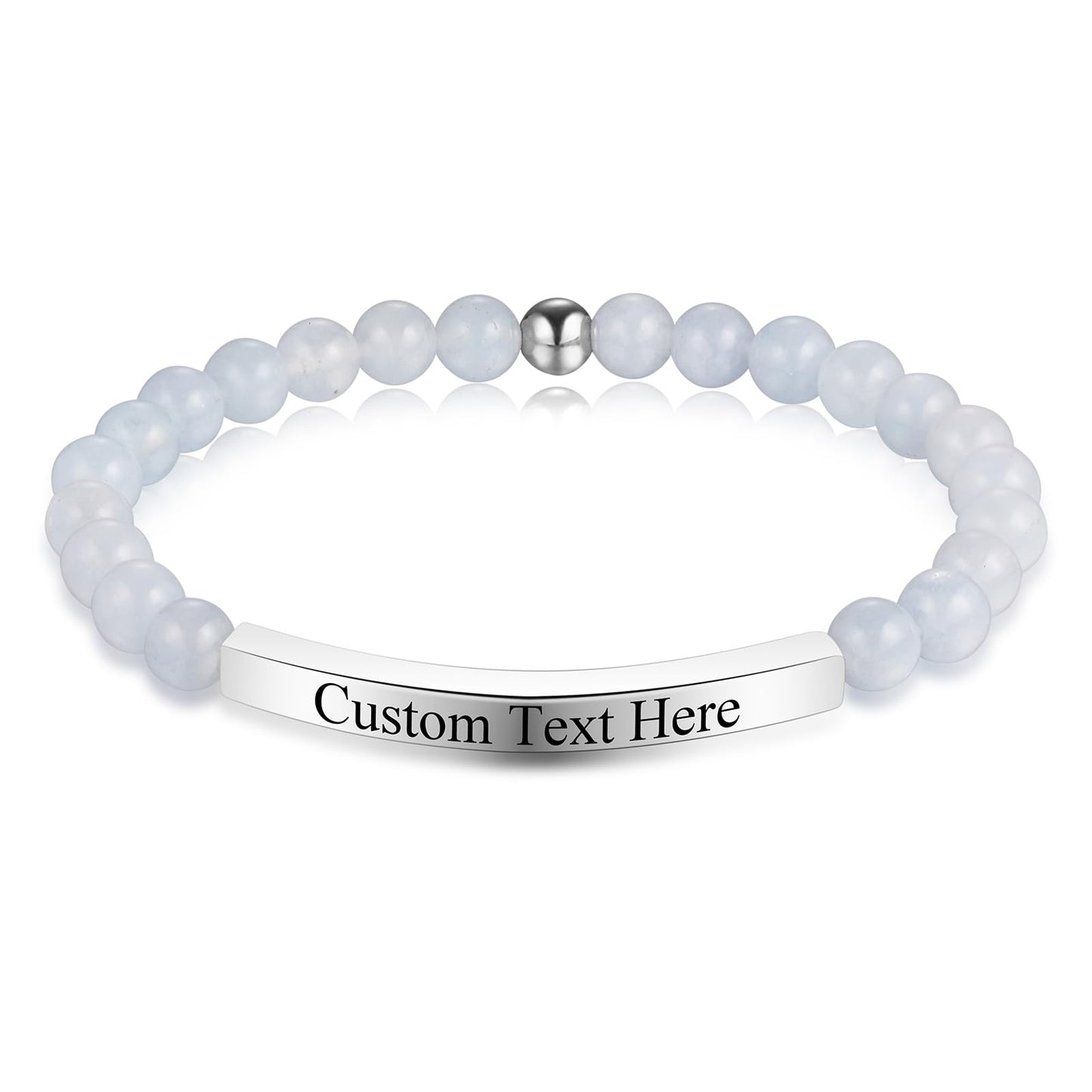INBLUE Personalized Beaded Bracelets for Women with Engraved Name Natural Stone Stretch Inspirational Bracelet Personalized Jewelry Gift for Mom Wife Friends - Style 04