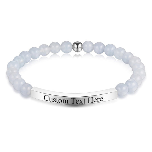 INBLUE Personalized Beaded Bracelets for Women with Engraved Name Natural Stone Stretch Inspirational Bracelet Personalized Jewelry Gift for Mom Wife Friends - Style 04