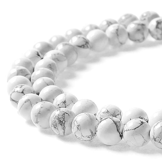 MJDCB AAAA Natural Stone Beads White Howlite Turquoise Round Loose Beads for Jewelry Making 15" (8mm)