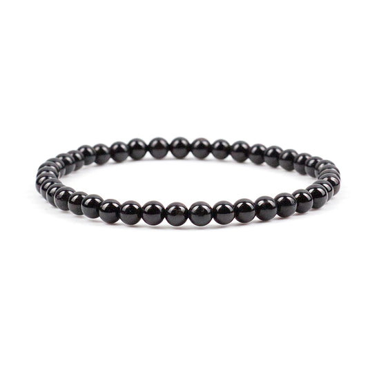 Cherry Tree Collection - Small, Medium, Large Sizes - Gemstone Beaded Bracelets For Women and Men - 4mm Round Beads (Black Obsidian, Small)