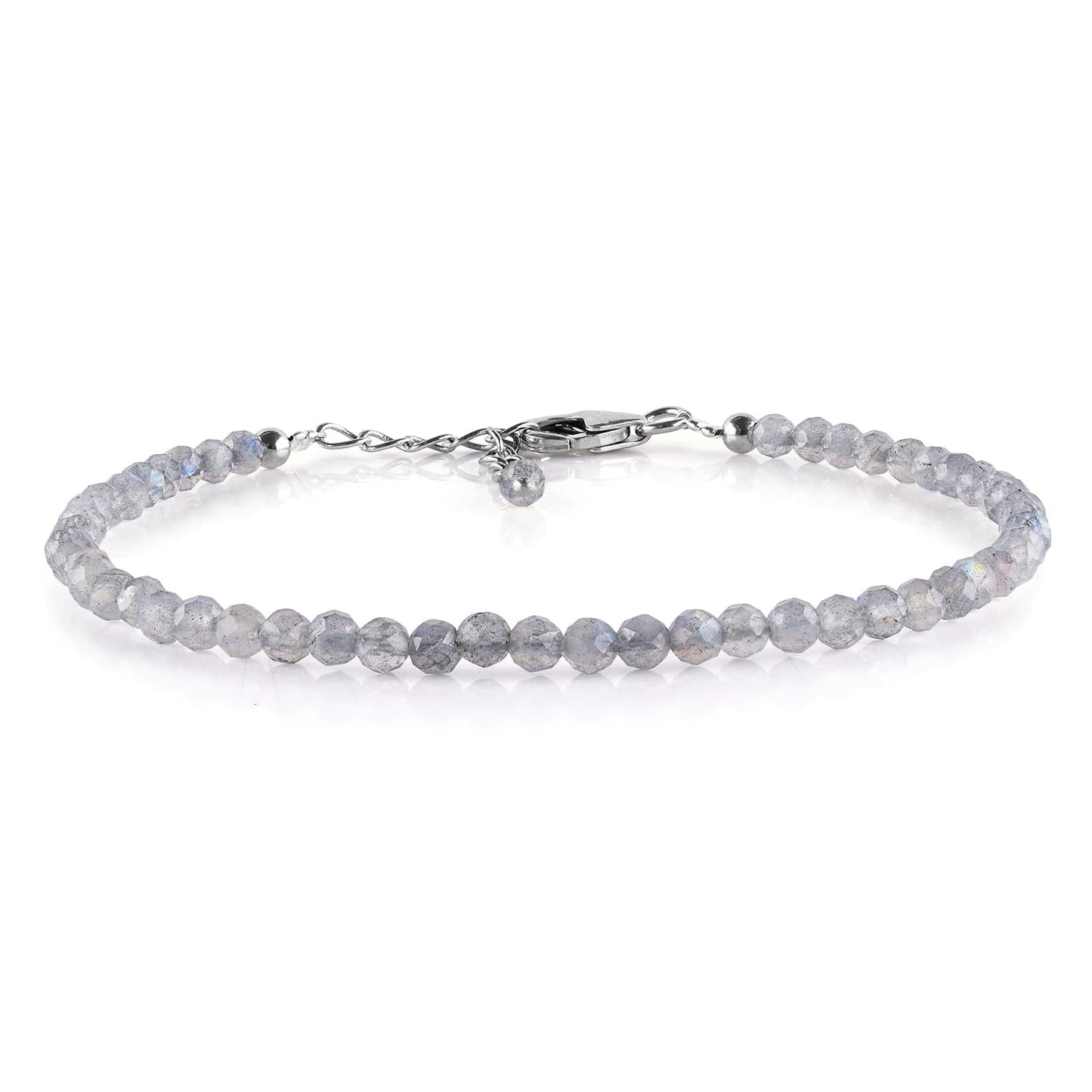 YANARA Natural Labradorite Bracelet Gemstone Micro Beads Dainty Jewelry for Women, Birthstone, Energy Healing Crystals, Silver Plated Chain 8 inch Birthday Gifts For Her
