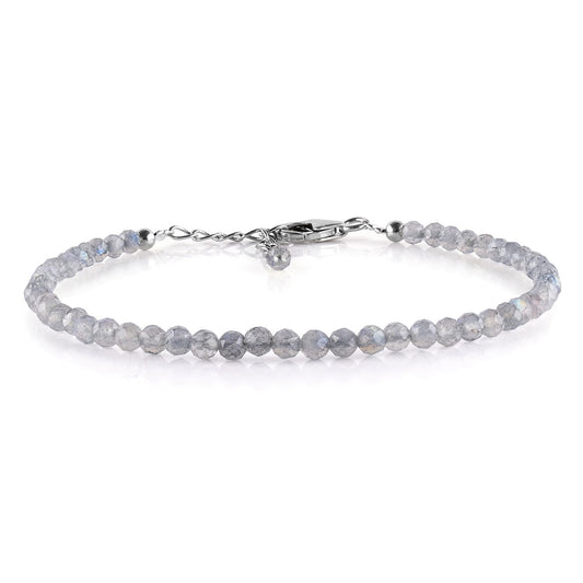 YANARA Natural Labradorite Bracelet Gemstone Micro Beads Dainty Jewelry for Women, Birthstone, Energy Healing Crystals, Silver Plated Chain 8 inch Birthday Gifts For Her