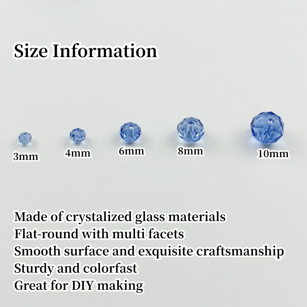 YUEXIGO 600pcs 3mm Crystal Glass Beads for Jewelry Making, Faceted Rondelle Glass Spacer Beads for Wind Chimes Bracelet Earring Necklace DIY Craft(Light Blue)