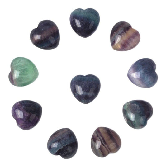 Natural Fluorite Gemstone Healing Crystal 0.8" Mini Puffy Heart Pocket Stone Iron Gift Box (Pack of 10)
