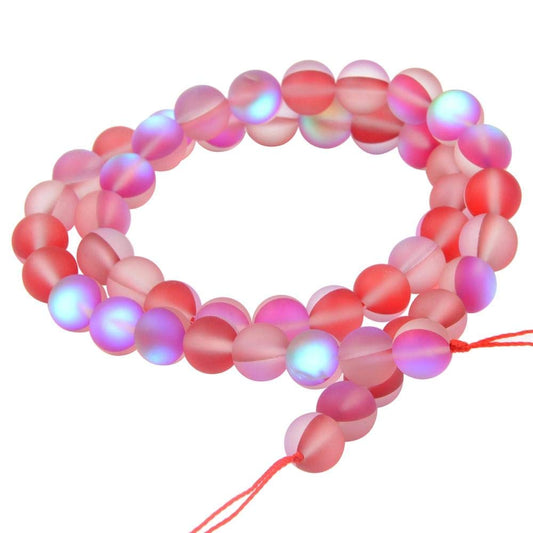 Matte Aurora Crystal Glass Beads Gemstone 10MM Red Frosted Glitter Shining Mermaid Round Loose Beads Frosted Moonstone for Jewelry Making