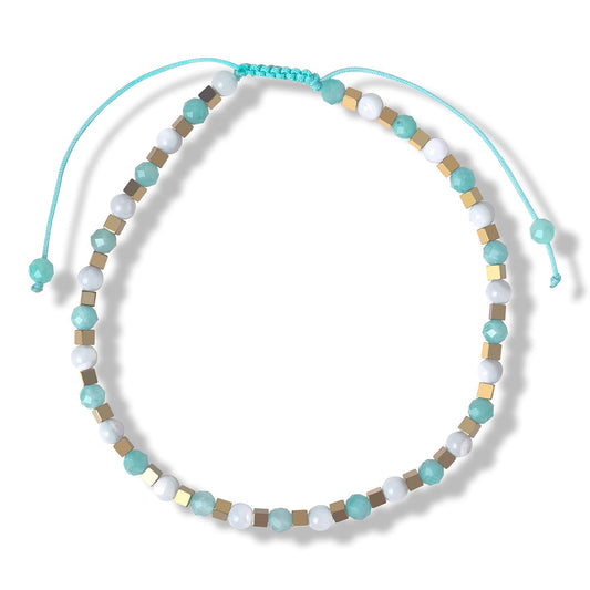 BEADSENER Green Amazonite Adjustable Charming Bracelet for Women, 3mm Natural Shell Gemstone Hematite Stone Beads, Pull String Slider Metal Free Design Waterproof, Gift for Her Daily Wear