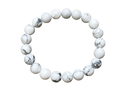 GAF TREASURES White Howlite Crystal Bead Bracelet 8mm, Genuine White Howlite Stretch Gemstone Bracelet, Healing Crystal Bracelet, Gift for Men & Women (1)