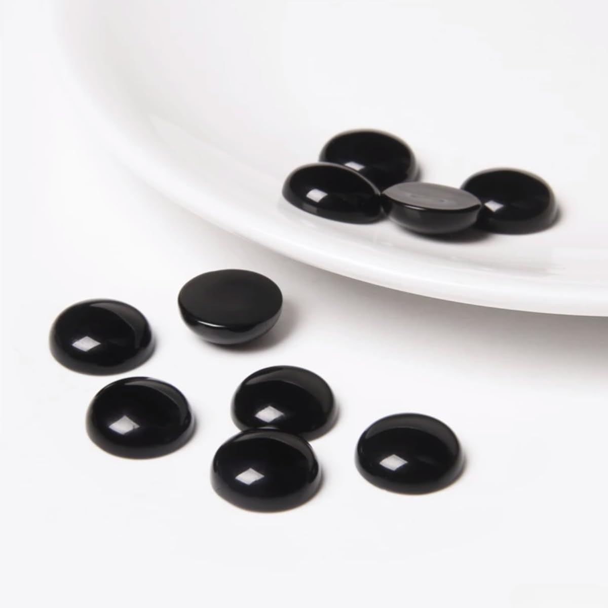 20pcs 6mm Natural Stone No Hole Black Agate Semicircle Smooth Cabochons Beads Healing Chakra Crystal Stone Bead for Jewelry Making Rings Earrings Necklace Bracelet DIY Crafts